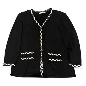 Epic Steven Vintage Black Cardigan Women Large White Trim  Preppy Classic Retro